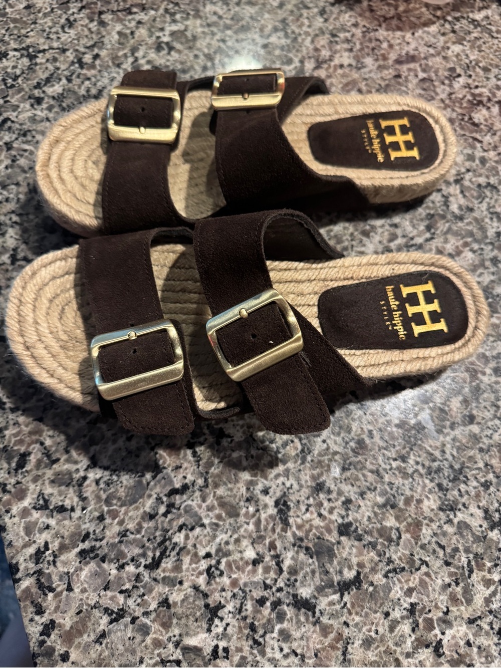 Haute Hippie Dark Brown Double Buckle Slide Sandals